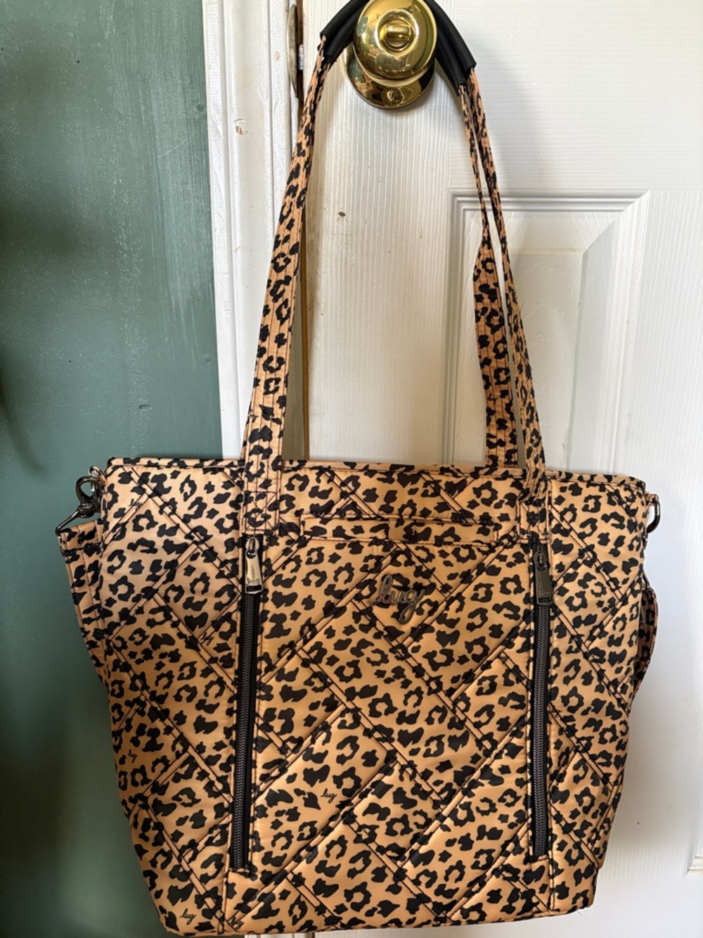 lug Rally Leopard Quilted large Tote in Tan and Black